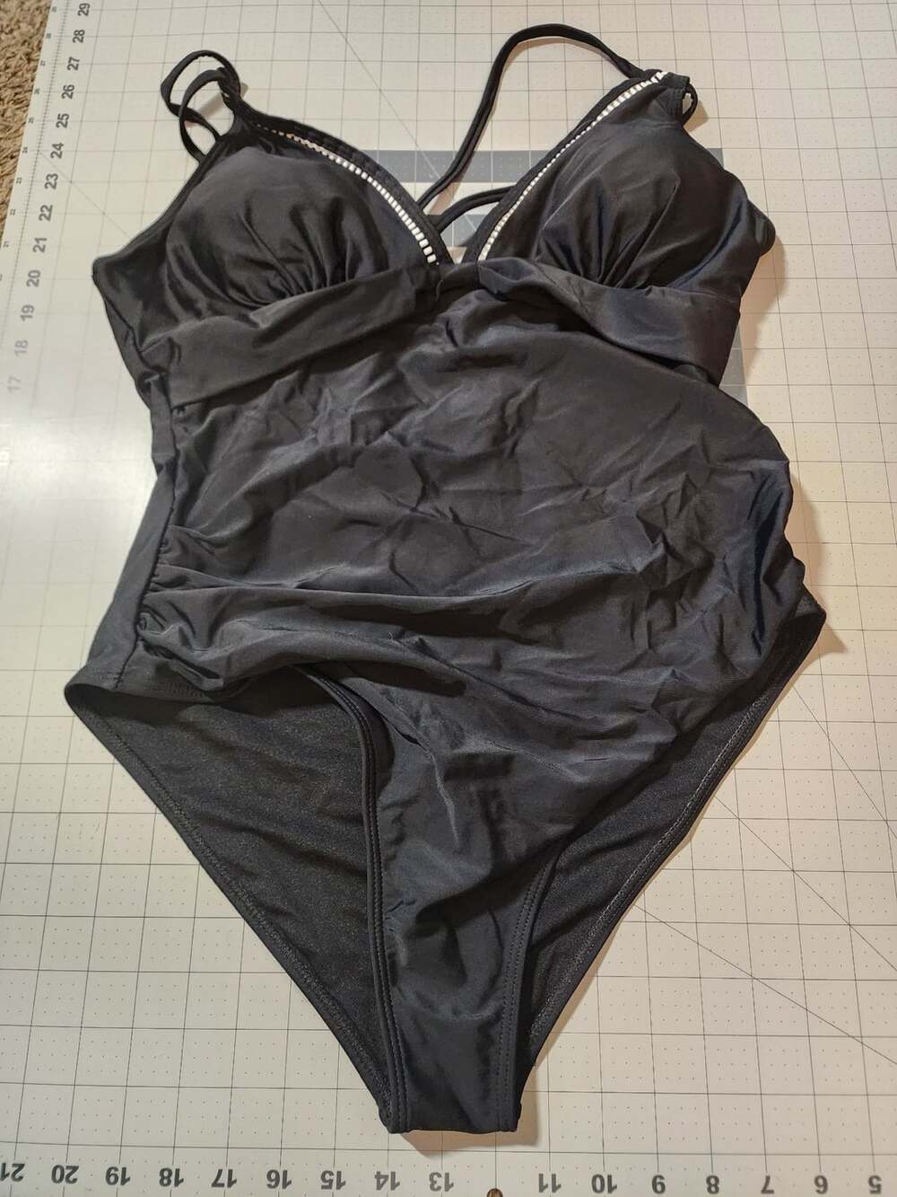 Unbranded One Piece Swimsuit Size M Black Ruched V-Neck Tummy Control